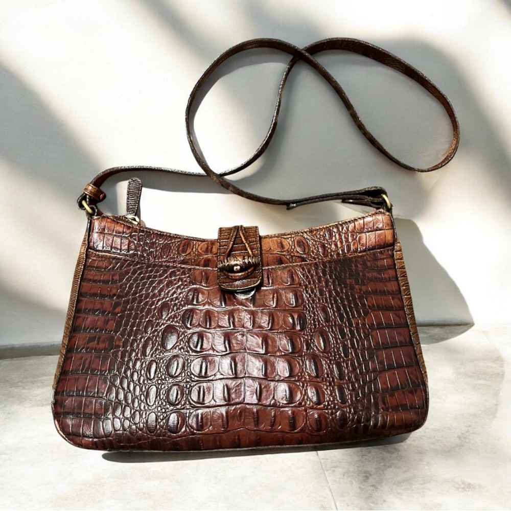 Brahmin Brown Croc-Embossed Leather Crossbody Bag
